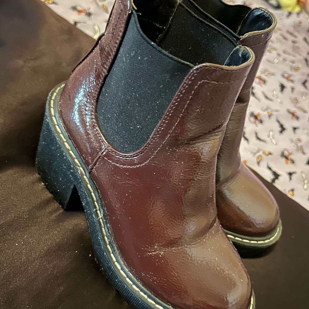 Burgundy Ankle Boots with Chunky Heel